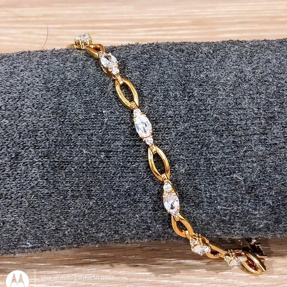 Vintage Signed ROMAN Gold Tone Cubic Zirconia CZ Tennis Bracelet 7"